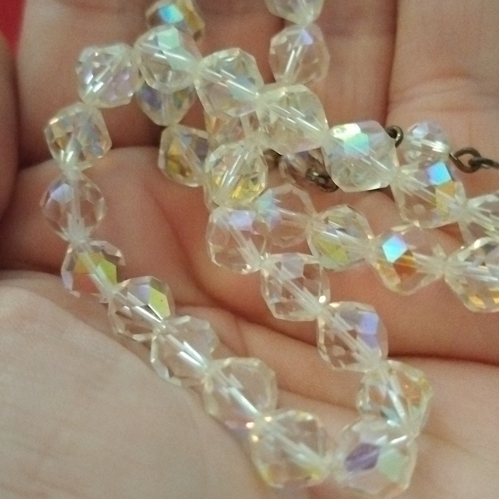 Vtg LOT of 2 AB Rock Crystal Chokers Double Strand and Single Strand - Picture 5 of 13